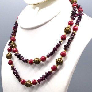 Art Deco Garnet Show Stopper Vintage Necklace, Filigree Beads and Deep Red Chips